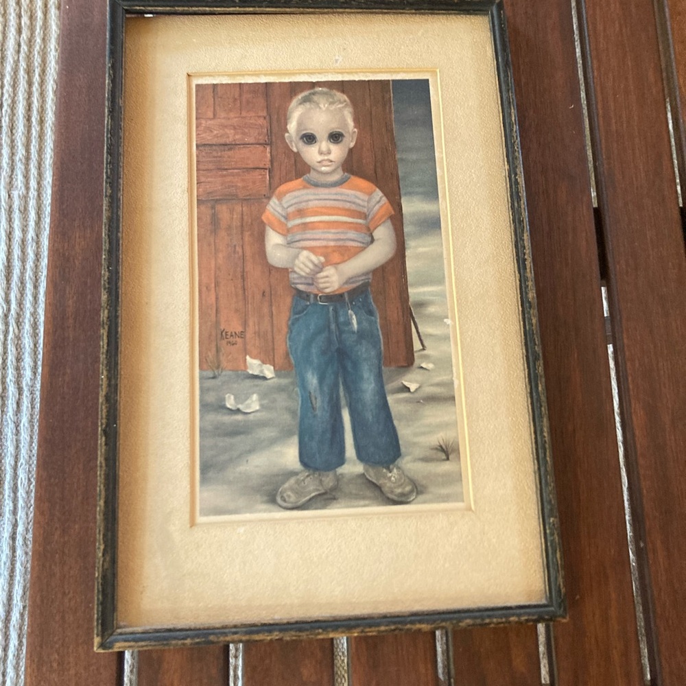 Vintage Framed Keane Boy Portrait